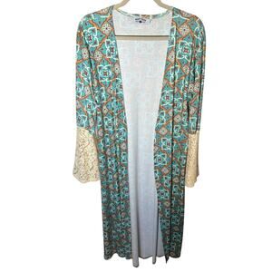 Crazy Train Blue Boho Print Duster Cardigan – Size XXL – NWOT